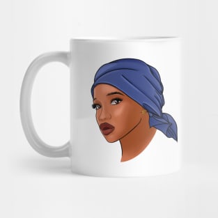 African American woman with a headscarf, fashion portrait Mug